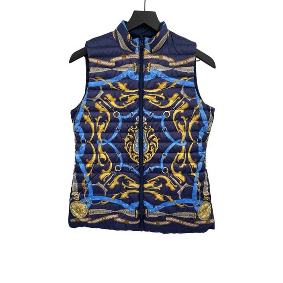 J McLaughlin Equestrian Reversible Vest Goose Down Packable Blue Size Small - Picture 1 of 11